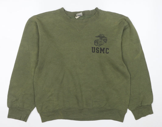 Soffe Women Green Small Crew Neck USMC Military Print Sweatshirt