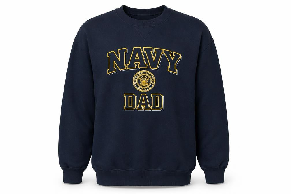 Soffe Men’s Navy Blue XL Crew Neck Pullover Sweatshirt Navy Dad Graphic