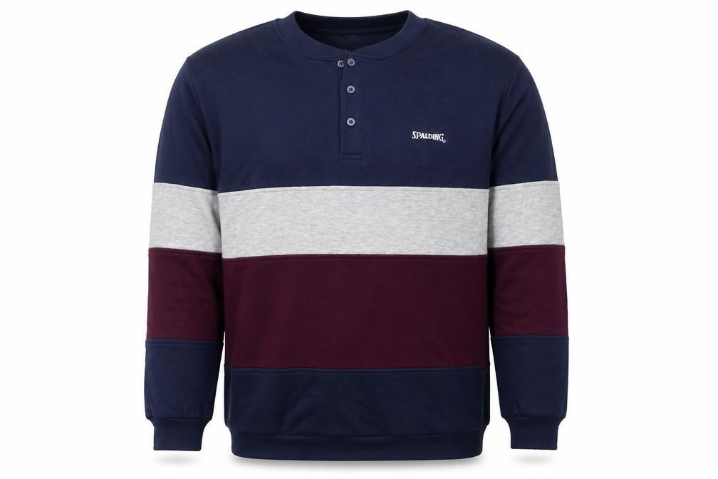 Spalding Men’s Blue Henley Sweatshirt L Colour Block Sports Style
