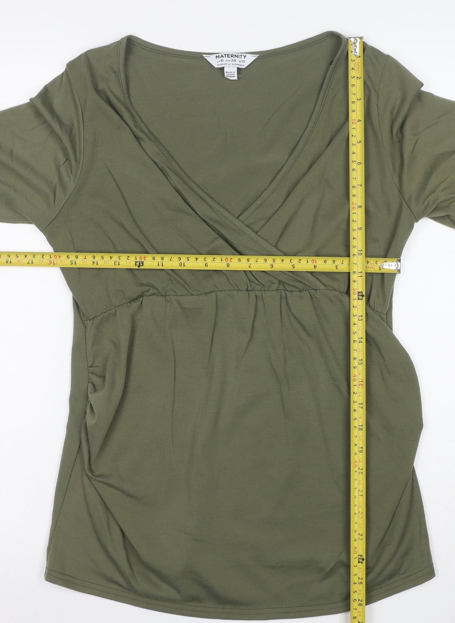 Dorothy Perkins Maternity Khaki Green 3/4 Sleeve Wrap Top UK 10