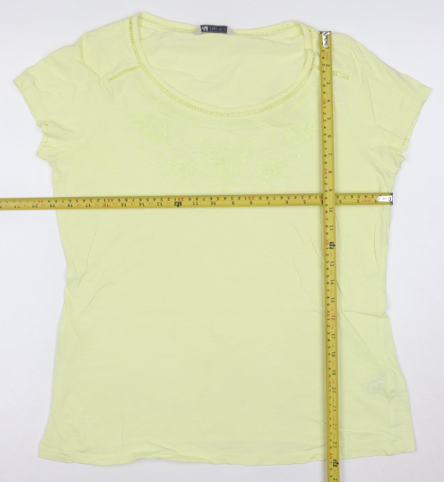 Marks and Spencer Women's Yellow Cotton Embroidered T-Shirt UK 14
