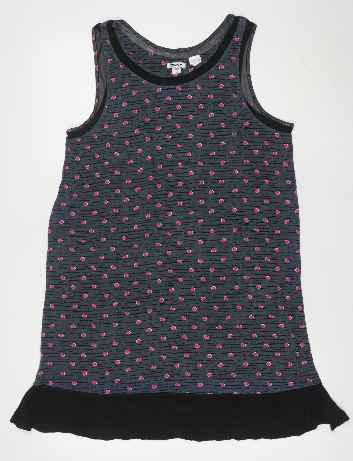DKNY Women's Grey Polka Dot Tank Dress M Sleeveless Jersey
