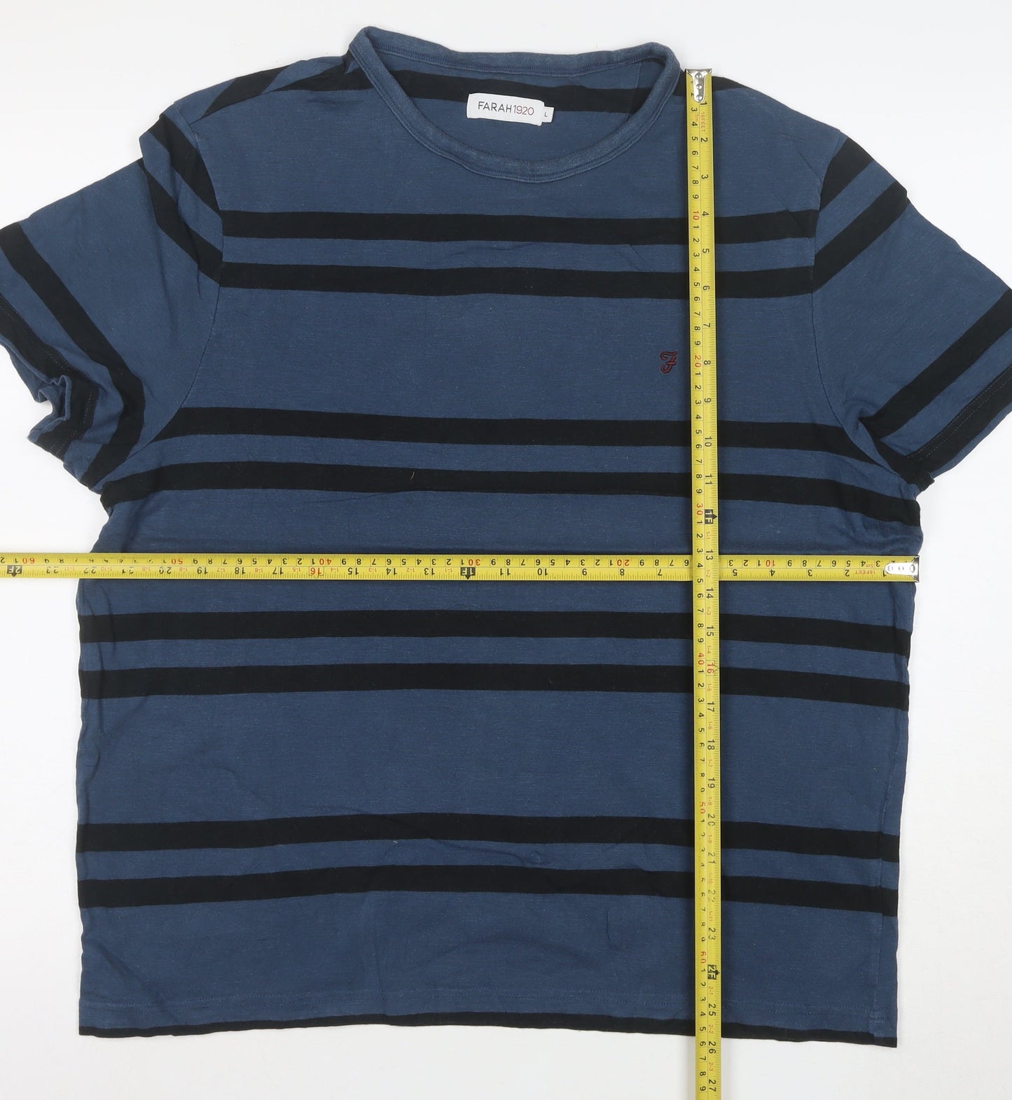 Farah 1920 Men's Blue Striped Cotton Short Sleeve T-Shirt Size L