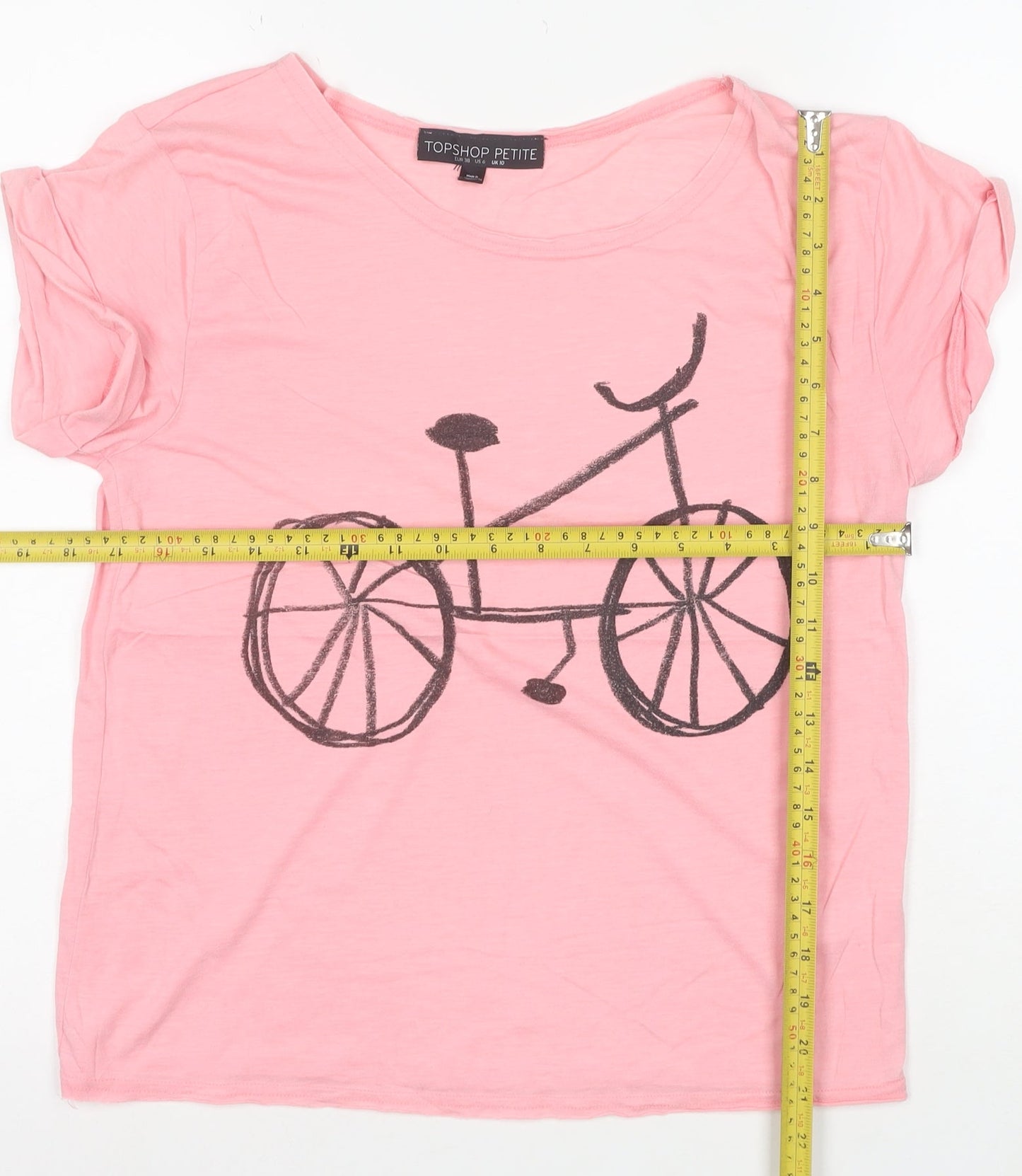 Topshop Petite Pink Bicycle Print Women's Size 10 Cotton T-Shirt
