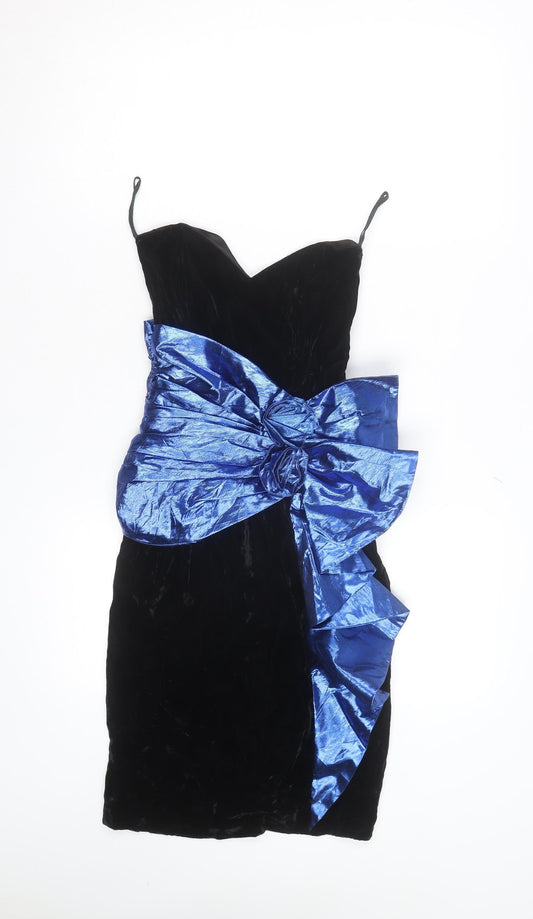 Ginese Sax Women's Black Velvet 80s Bodycon Cocktail Dress Size 10