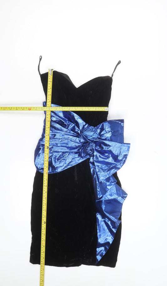 Ginese Sax Women's Black Velvet 80s Bodycon Cocktail Dress Size 10