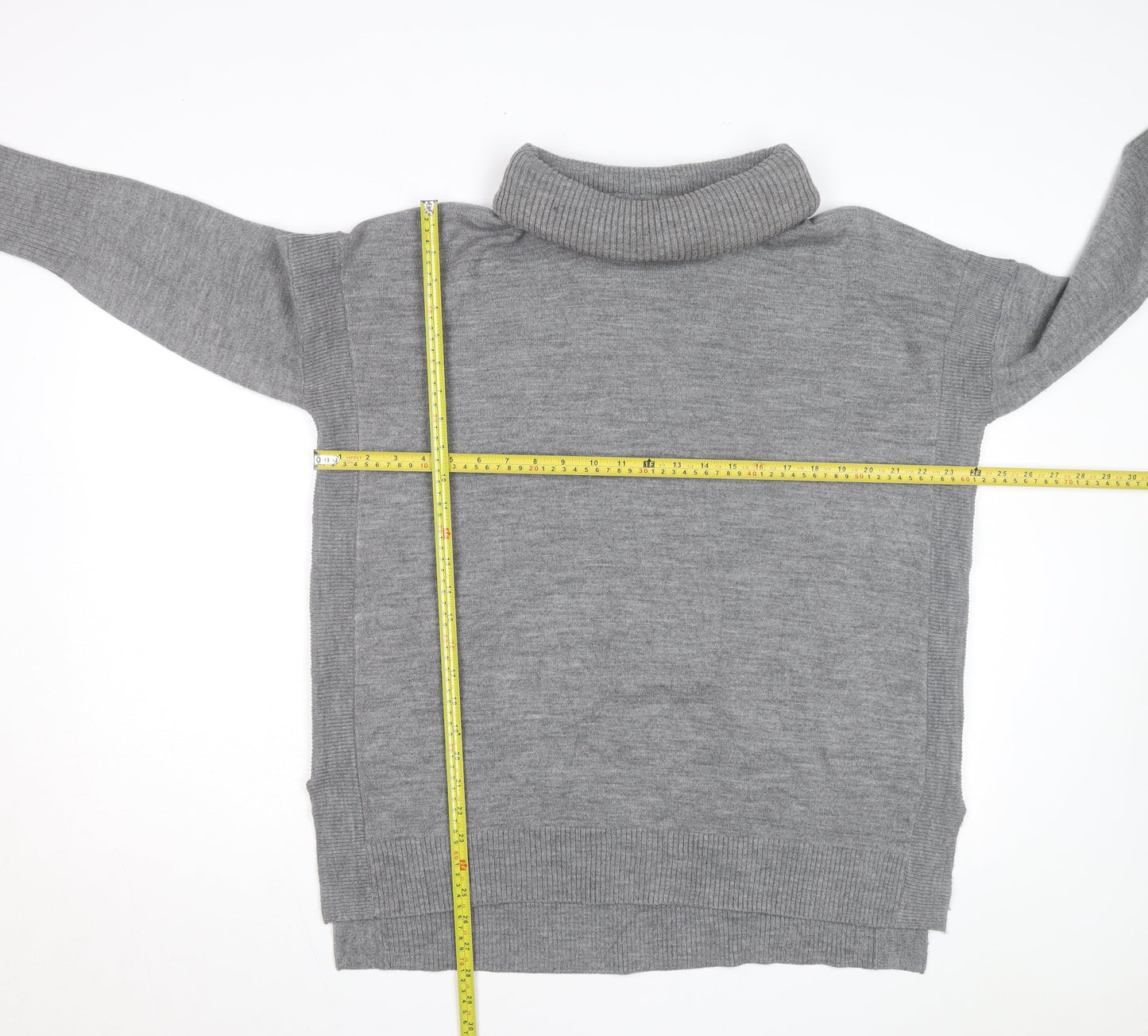 French Connection Women's Grey Roll Neck Wool Blend Jumper M