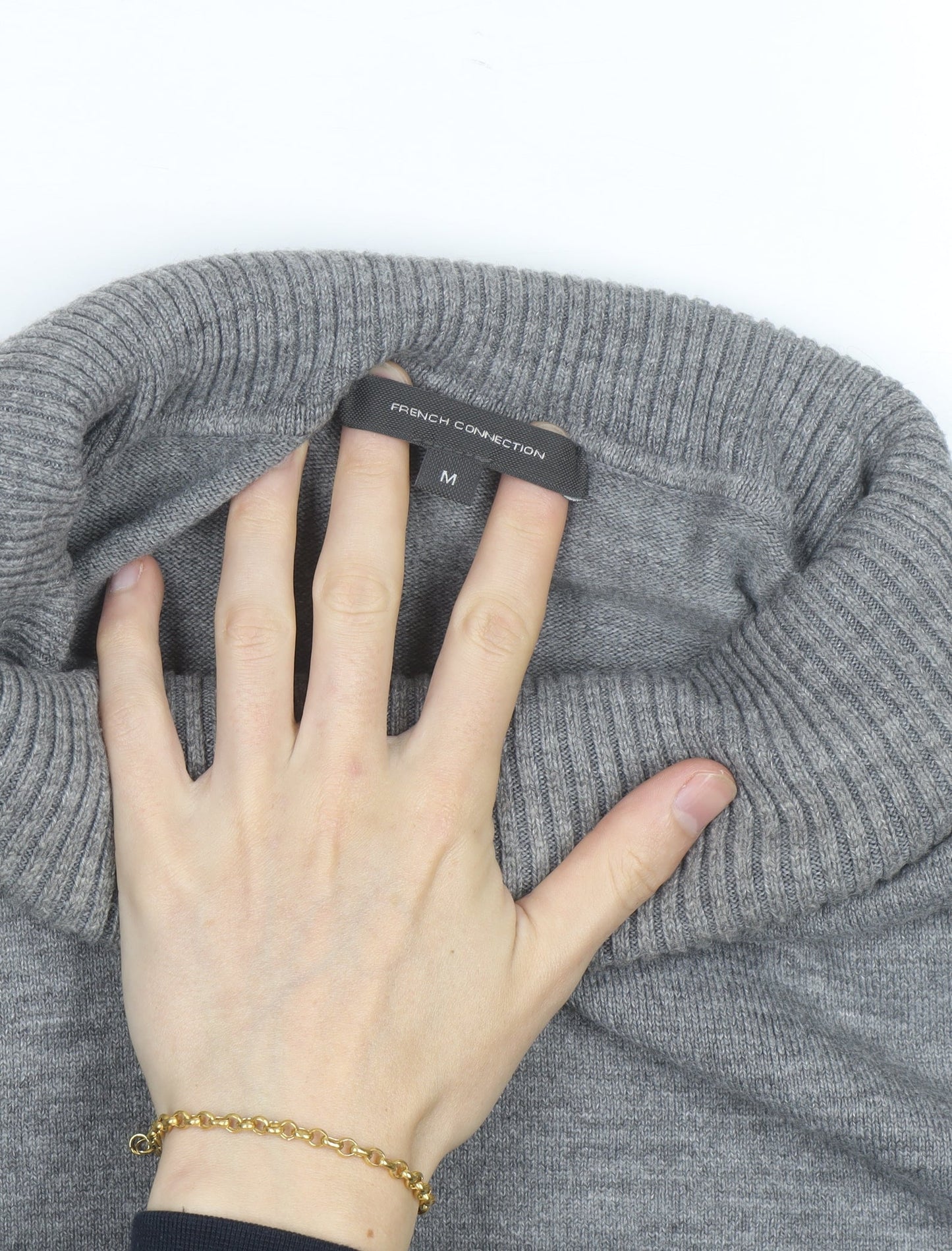French Connection Women's Grey Roll Neck Wool Blend Jumper M