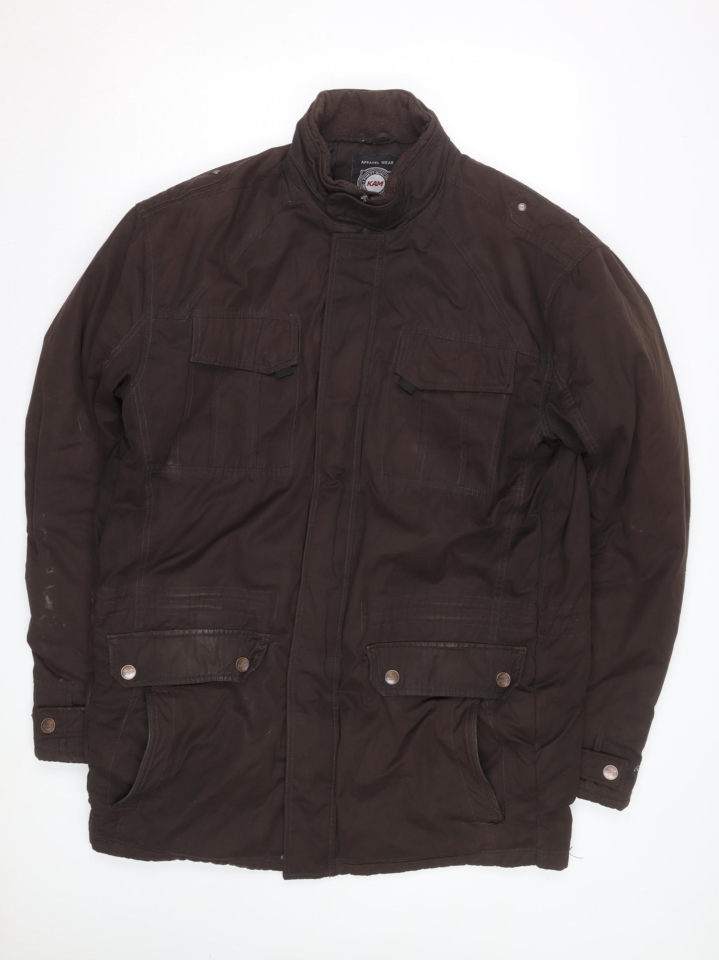 KAM Men Brown 2XL Parka Jacket Cotton Polyester Lined Zip Casual