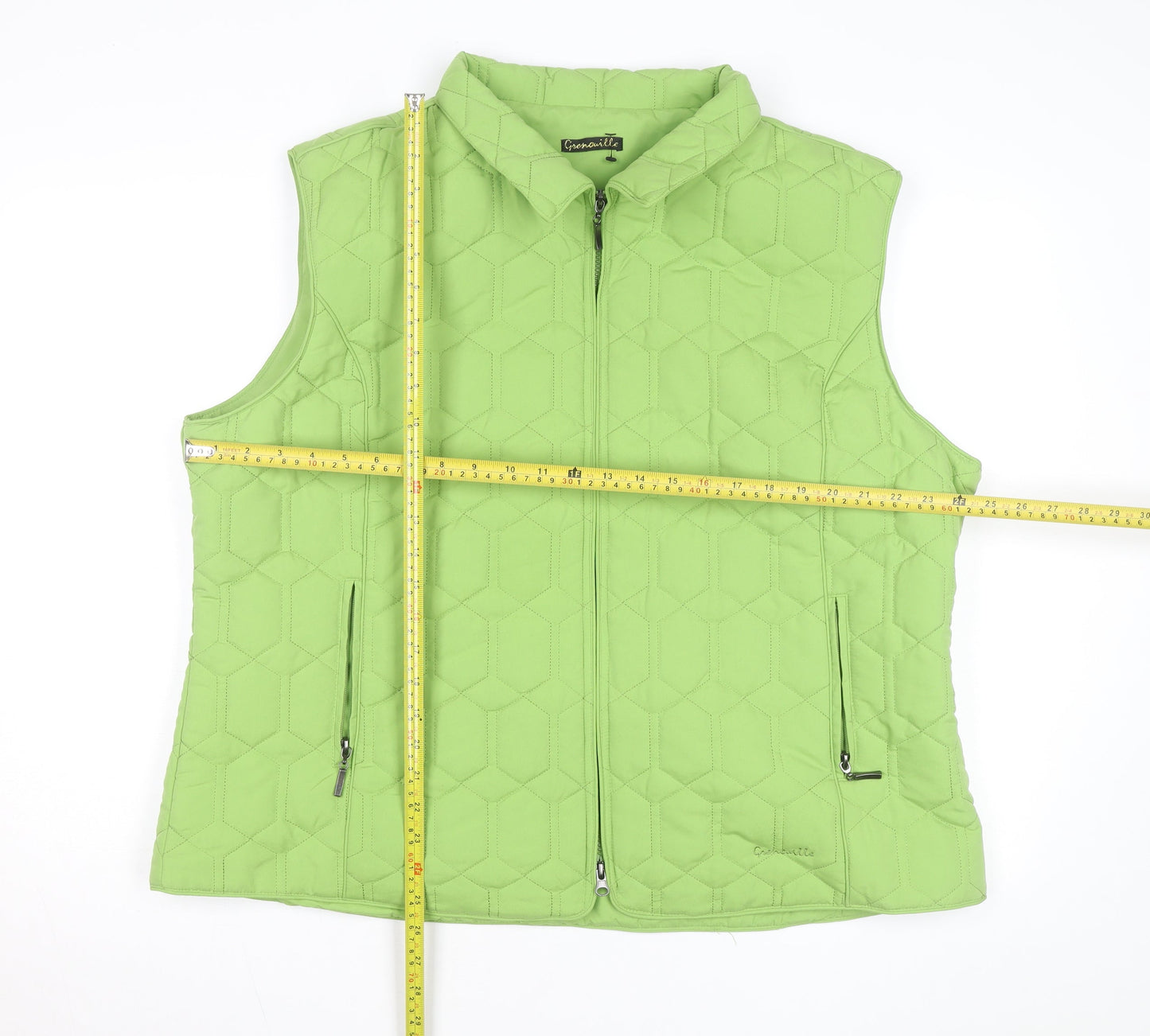 Grenouille Womens Green Quilted Waistcoat Size 20 Sleeveless Zip Pockets