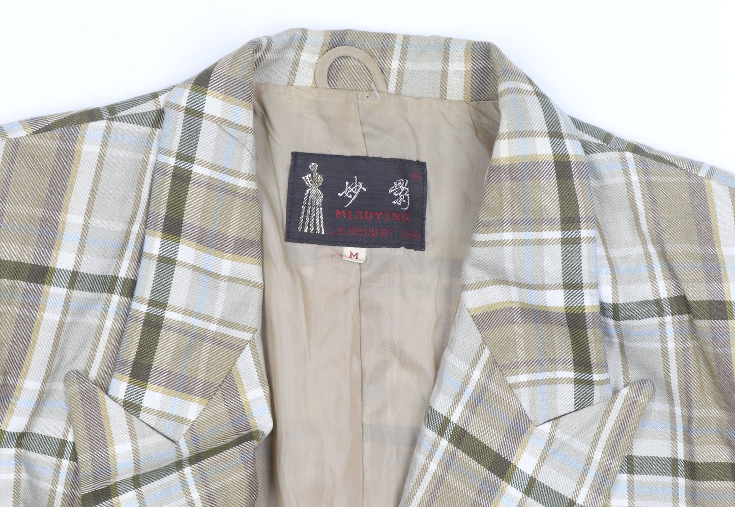 Miaoying Men's Beige Check Blazer M Regular Fit Business Jacket