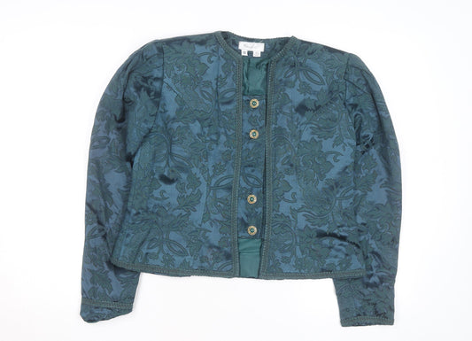 Marilyn Gershuni Women's Green Jacquard Silk Blend Blazer Jacket Size 12