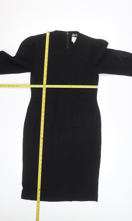 Edie Johne Womens Black Wool Long Sleeve Classic Overcoat S