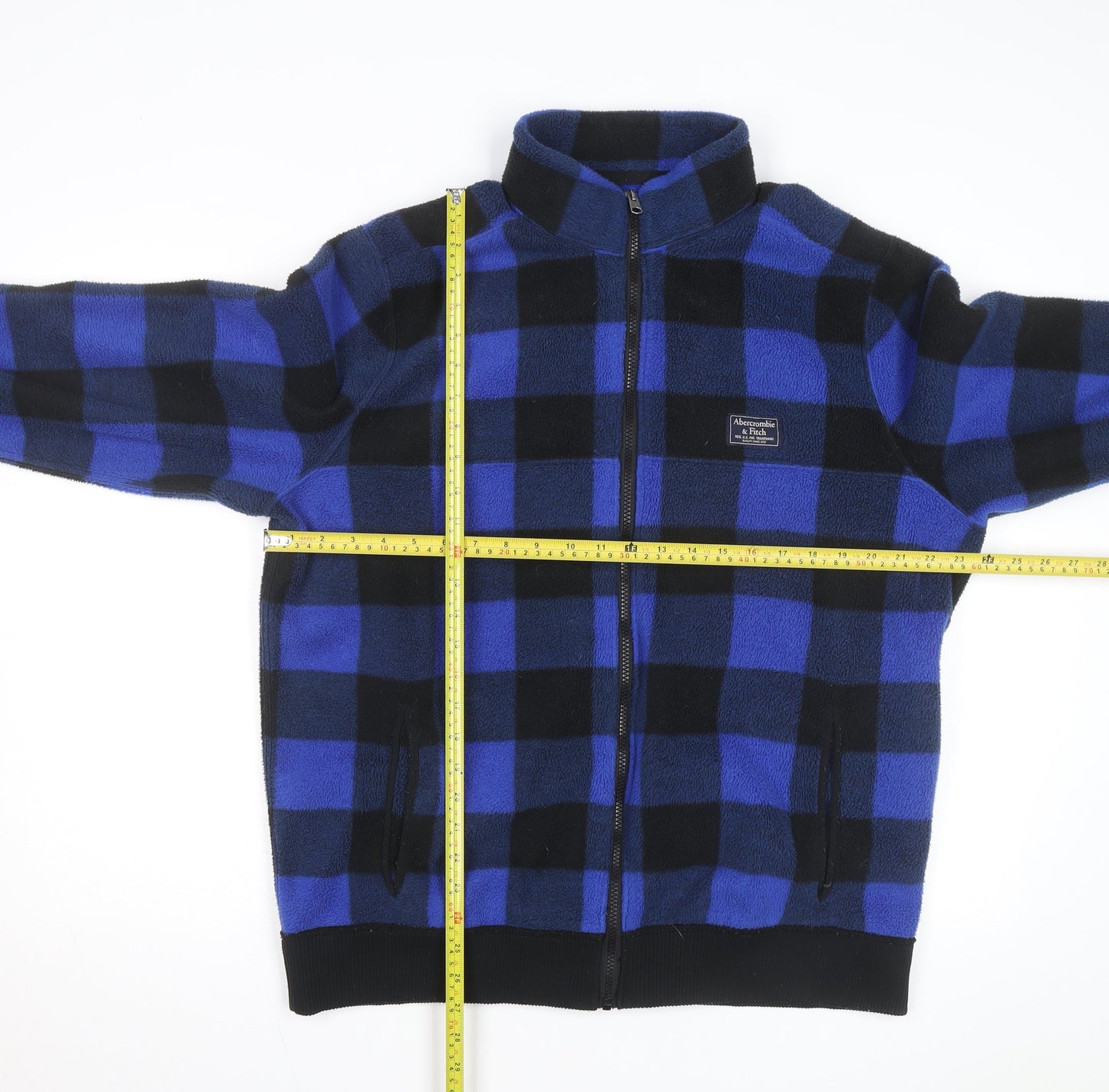 Abercrombie & Fitch Men's Blue Check Fleece Full Zip Jumper 2XL