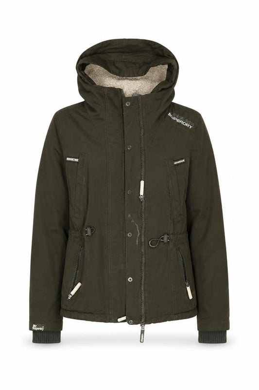 Superdry Girls Green XL Hooded Lined Microfibre Parka Coat