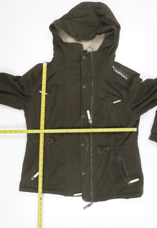 Superdry Girls Green XL Hooded Lined Microfibre Parka Coat