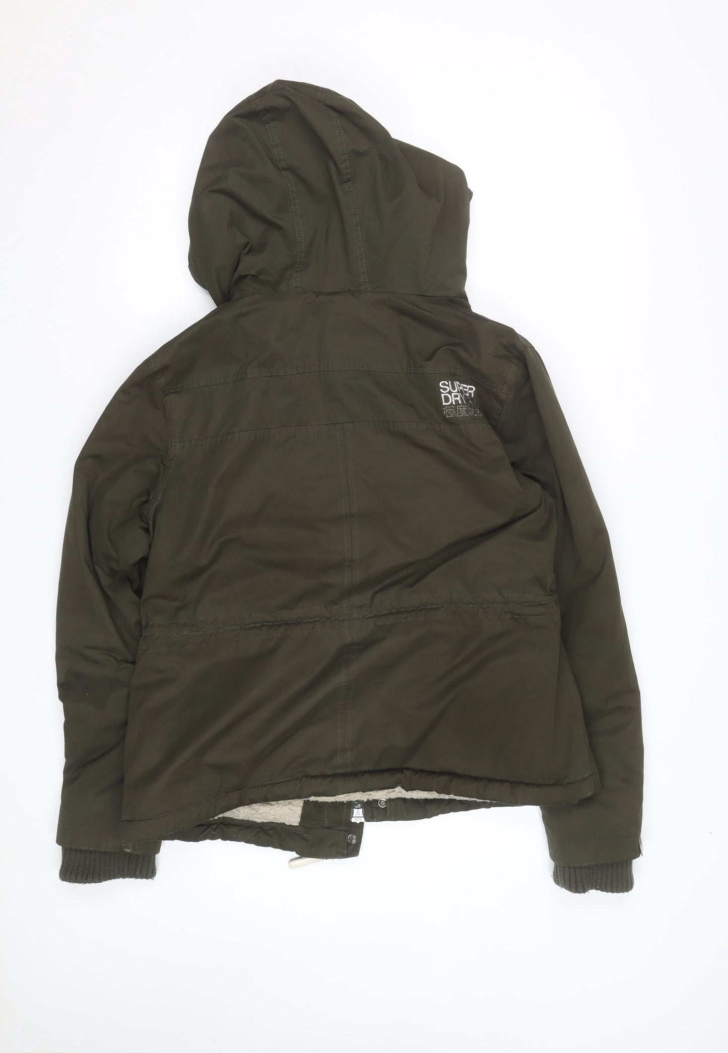 Superdry Girls Green XL Hooded Lined Microfibre Parka Coat