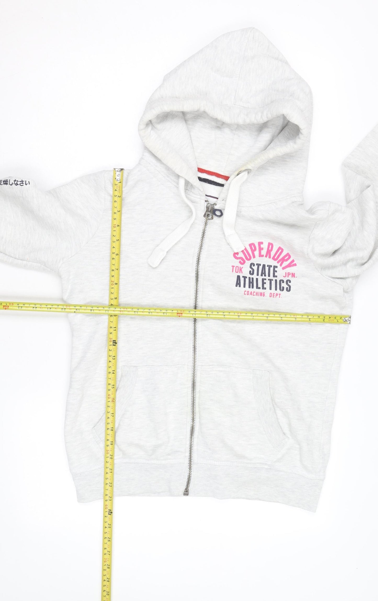 Superdry Women's Grey Full Zip Hoodie Size L Graphic Print