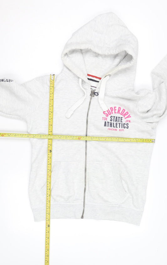 Superdry Women's Grey Full Zip Hoodie Size L Graphic Print