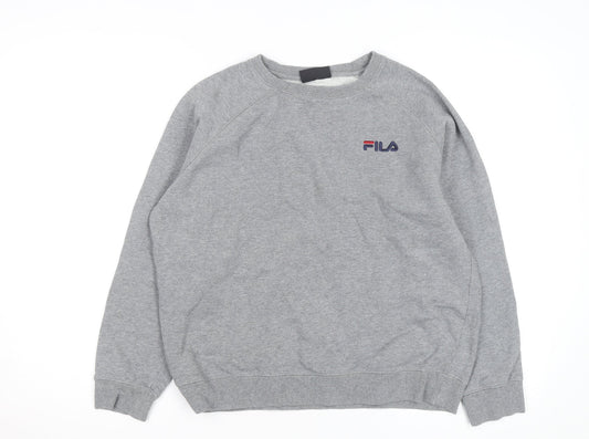 FILA Men's Grey Pullover Sweatshirt Medium Crew Neck Embroidered Logo