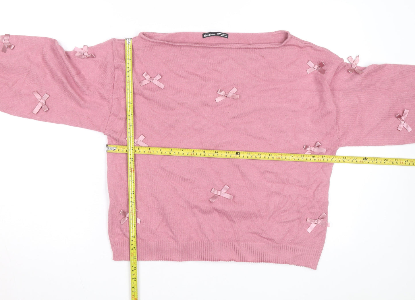 Threadbare Women's Pink Bow Knit Jumper Size 16 Boat Neck