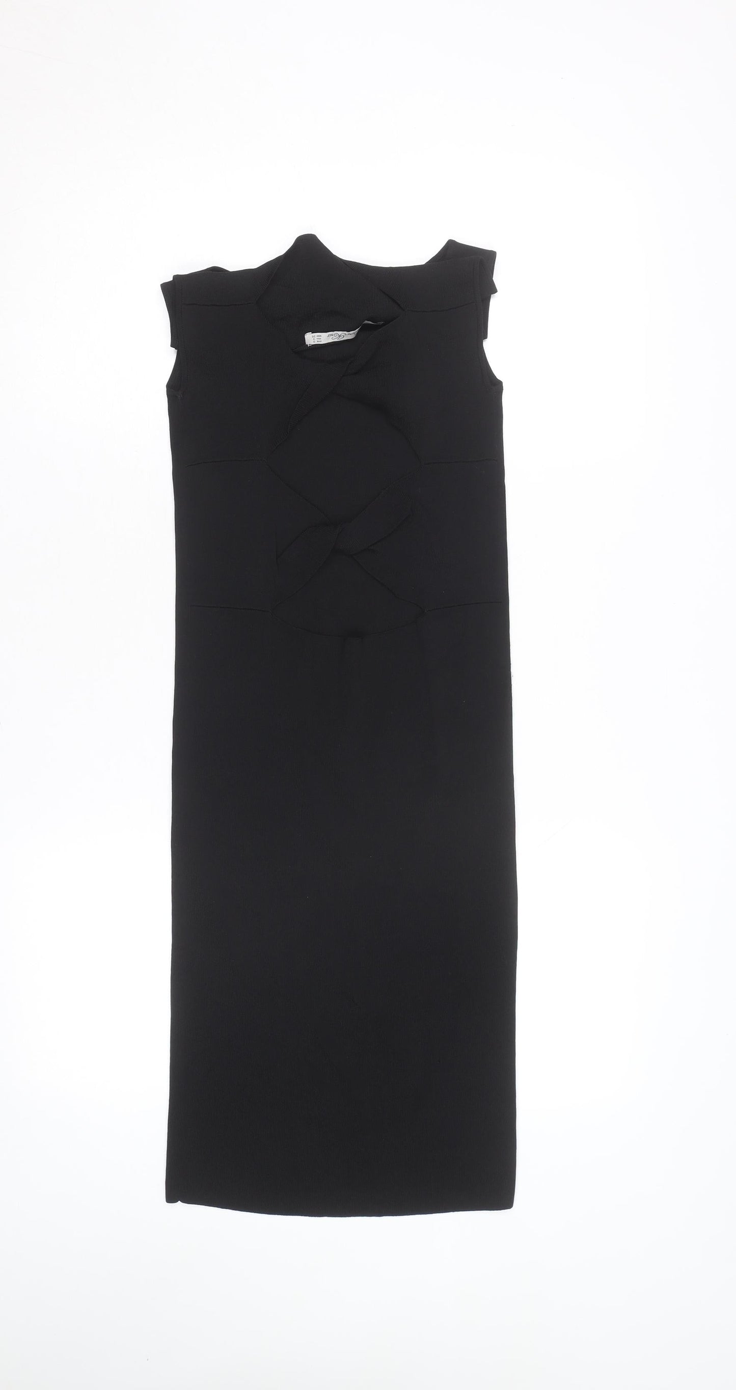 Zara Women Black Sleeveless Bodycon Knit Knee Length Dress S