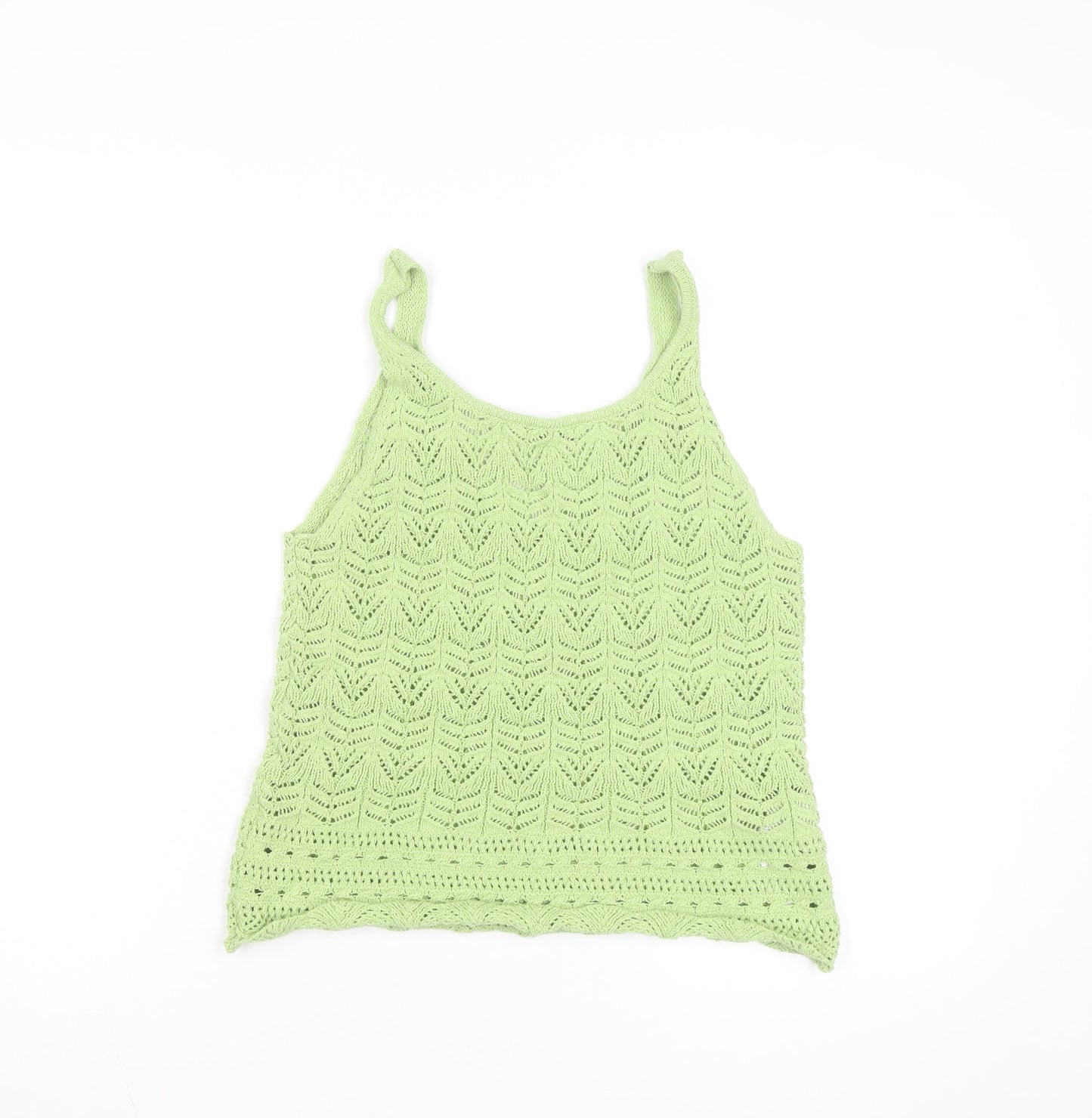 MNG Women Green Open-Knit Cotton Sleeveless Vest Size 12