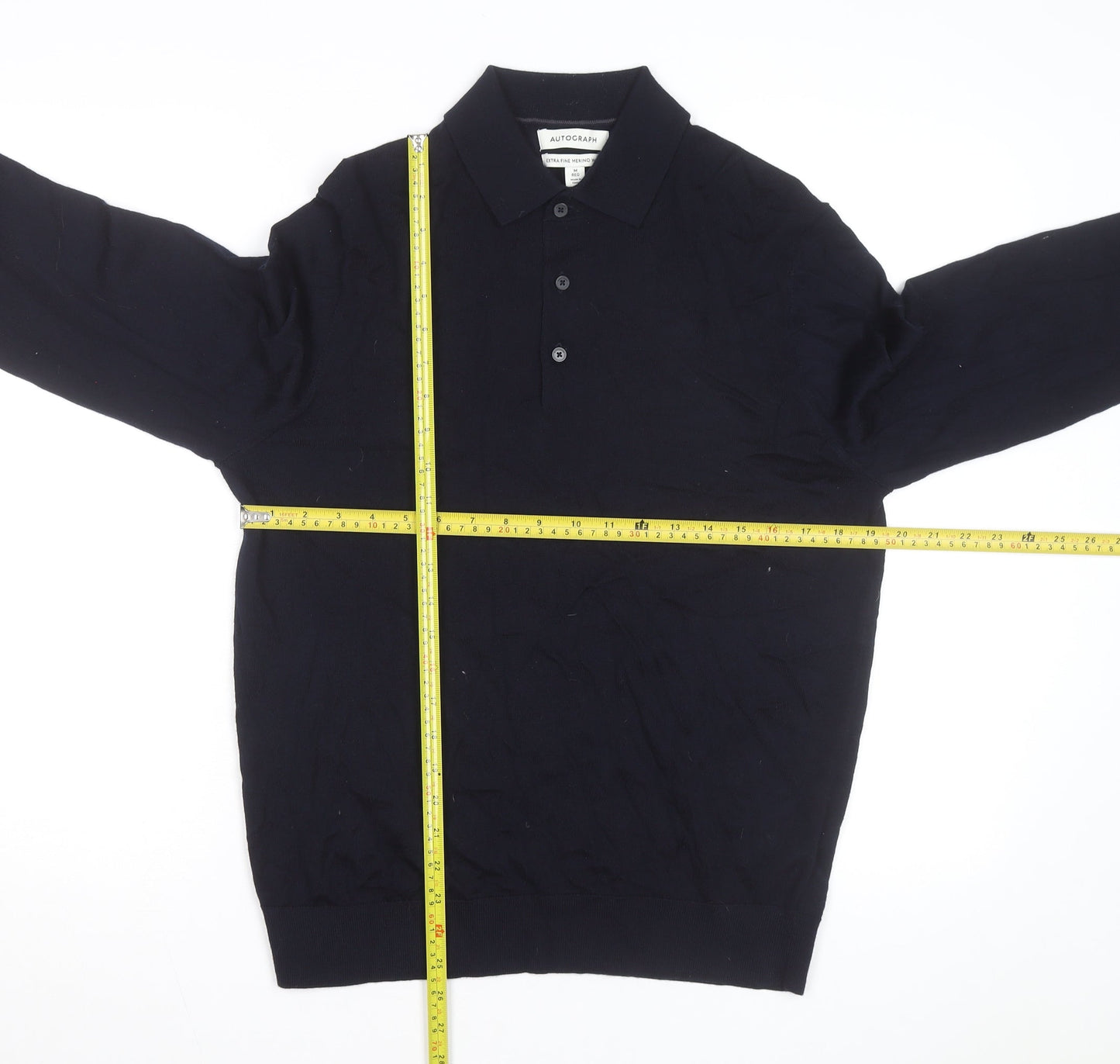 Marks and Spencer Autograph Men's Black Merino Wool Long Sleeve Collared Polo M