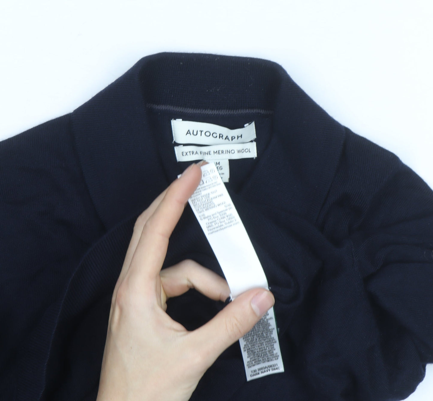 Marks and Spencer Autograph Men's Black Merino Wool Long Sleeve Collared Polo M