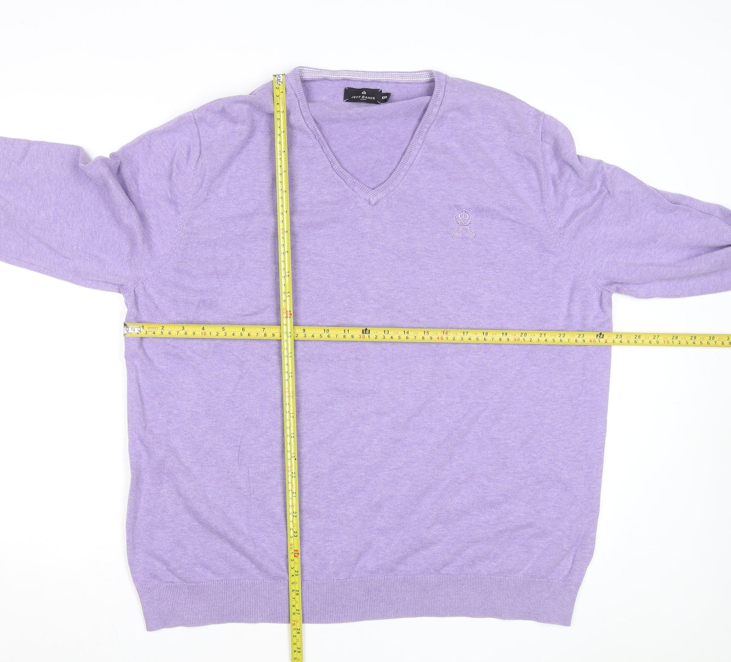 Jeff Banks Men's Purple 3XL V-Neck Cotton Jumper Classic Knitwear