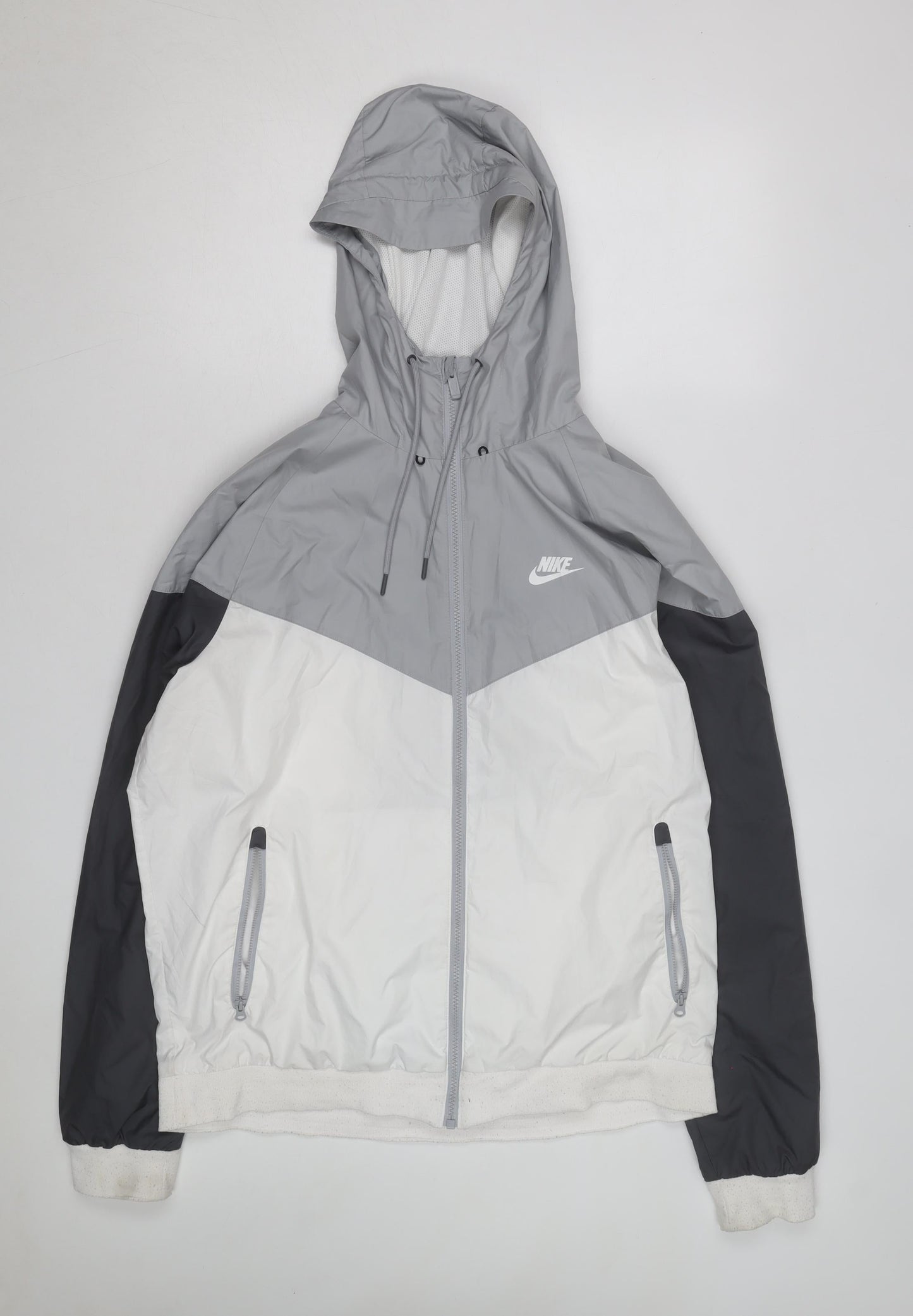 Nike Men's Grey Colourblock Full Zip Hooded Windbreaker Jacket Size L