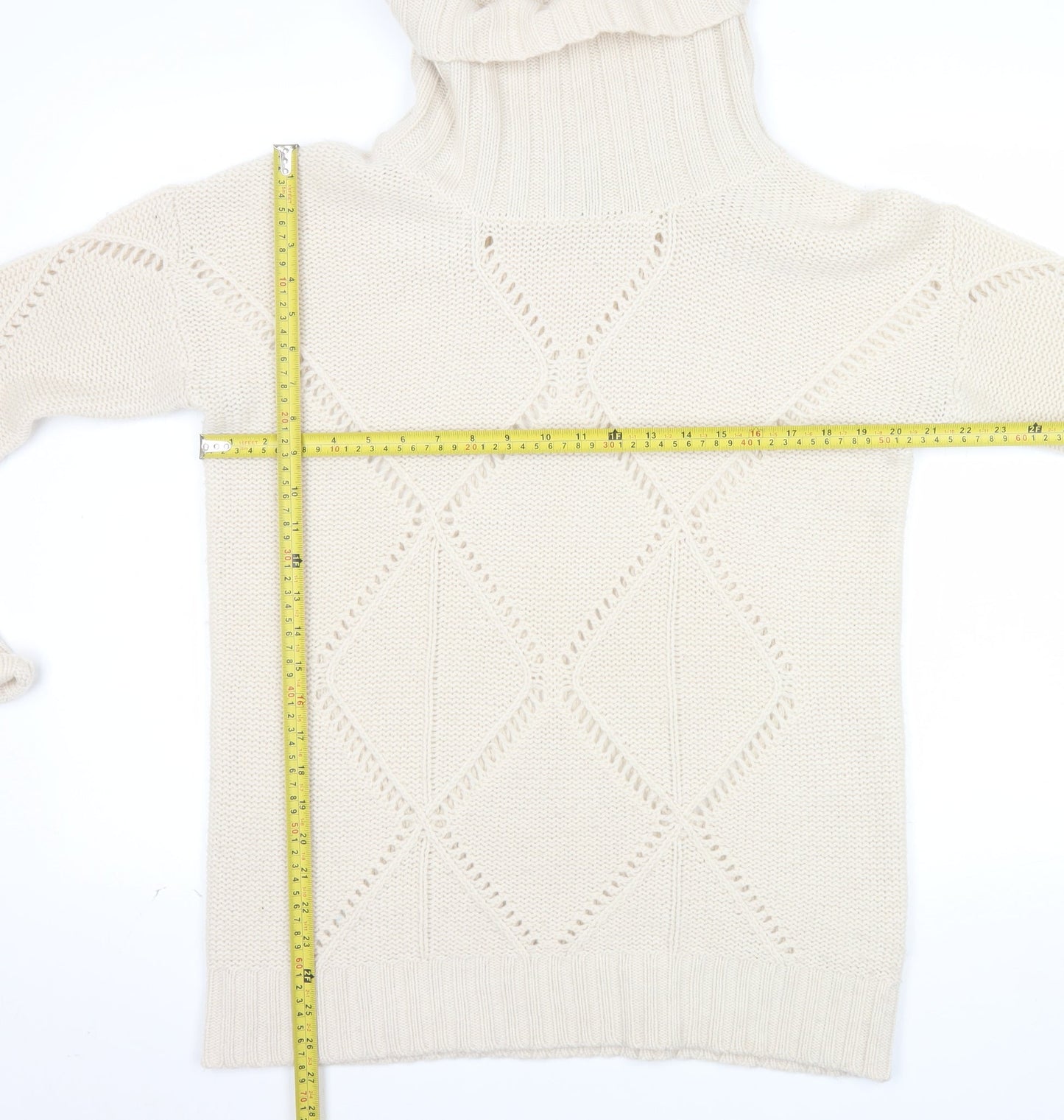 Gharani Strok Women’s Ivory Roll Neck Wool Cashmere Knit Jumper Size 16