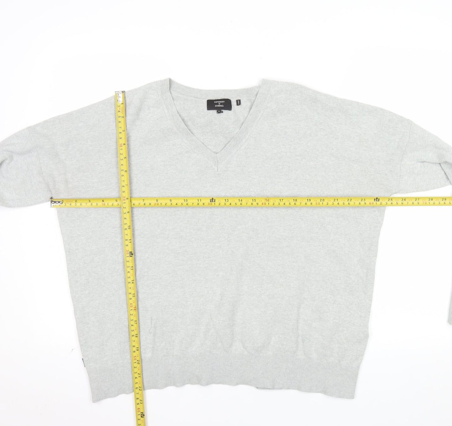 Superdry Womens Grey V-Neck Relaxed Cotton Jumper Size 14