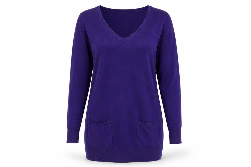 Marks & Spencer Women's Bright Purple V-Neck Long Sleeve Tunic Jumper Size 12