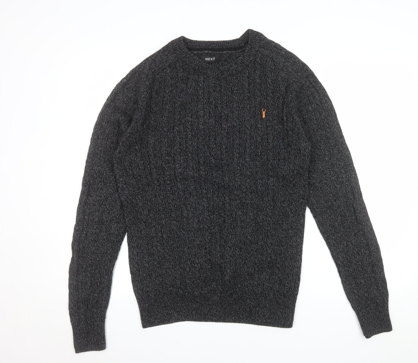 Next Men's Grey Cotton Cable-Knit Crew Neck Jumper L