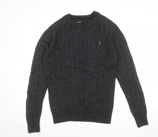 Next Men's Grey Cotton Cable-Knit Crew Neck Jumper L
