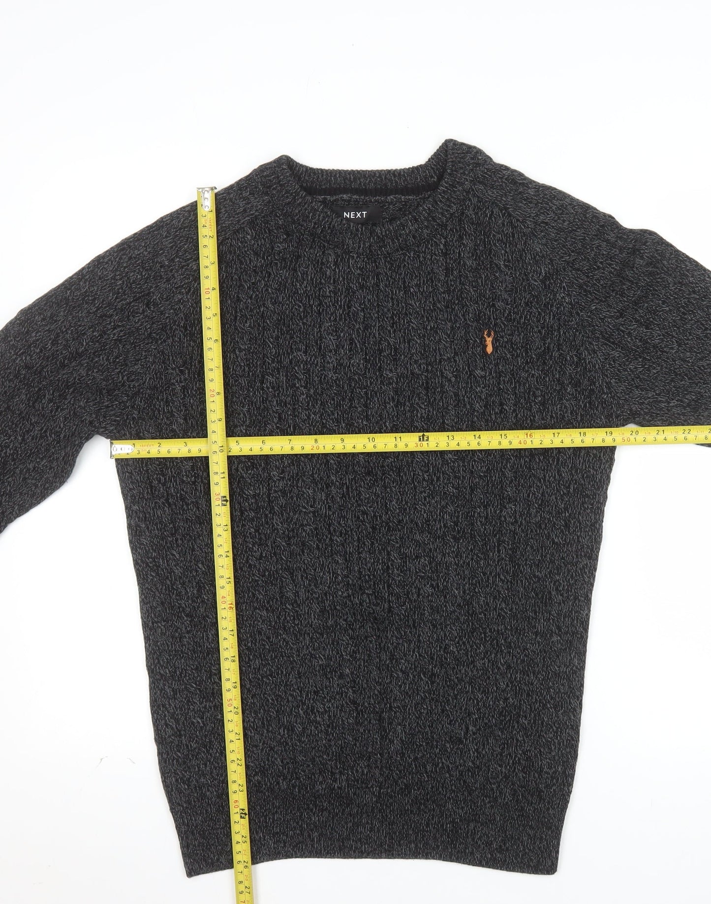 Next Men's Grey Cotton Cable-Knit Crew Neck Jumper L