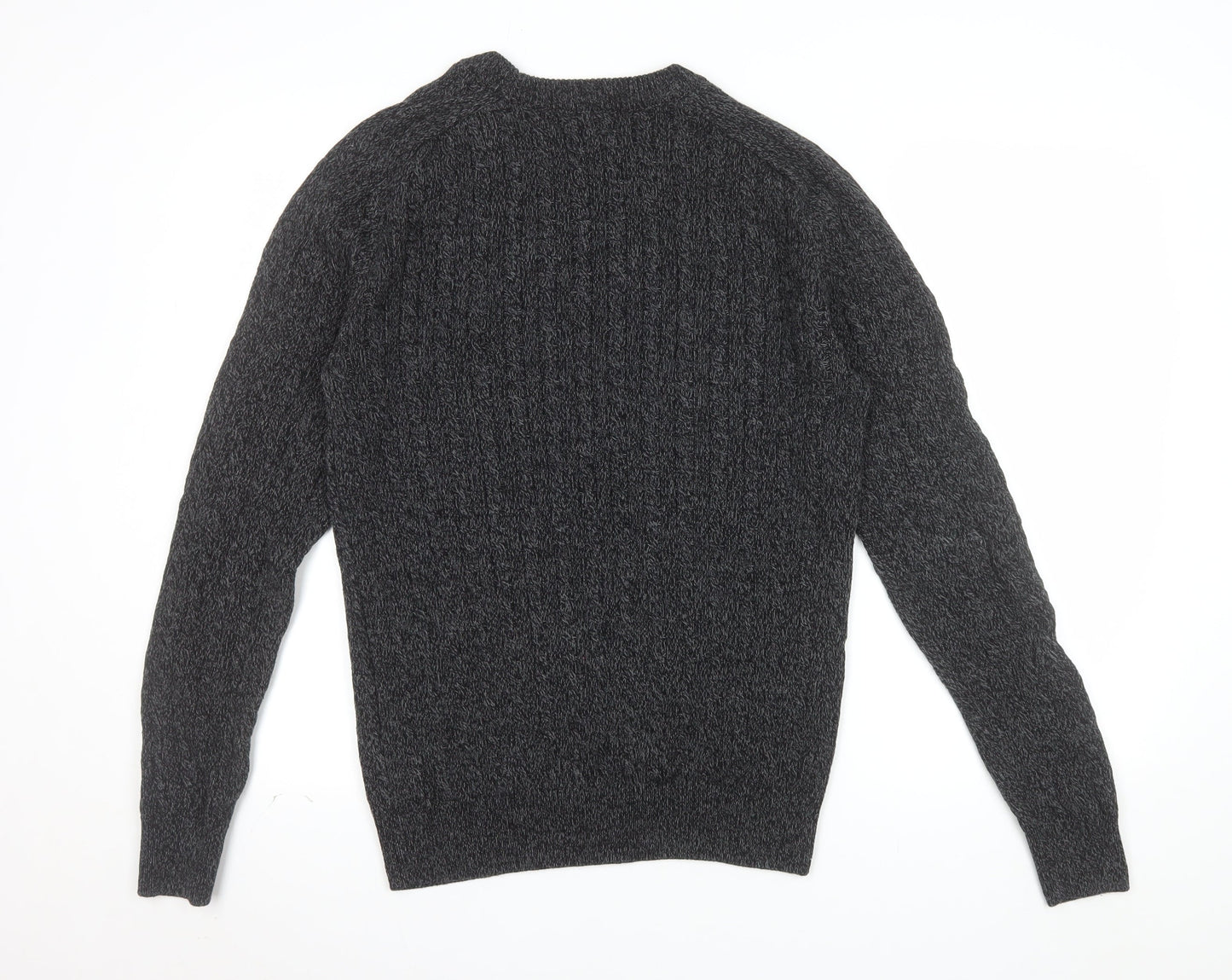 Next Men's Grey Cotton Cable-Knit Crew Neck Jumper L