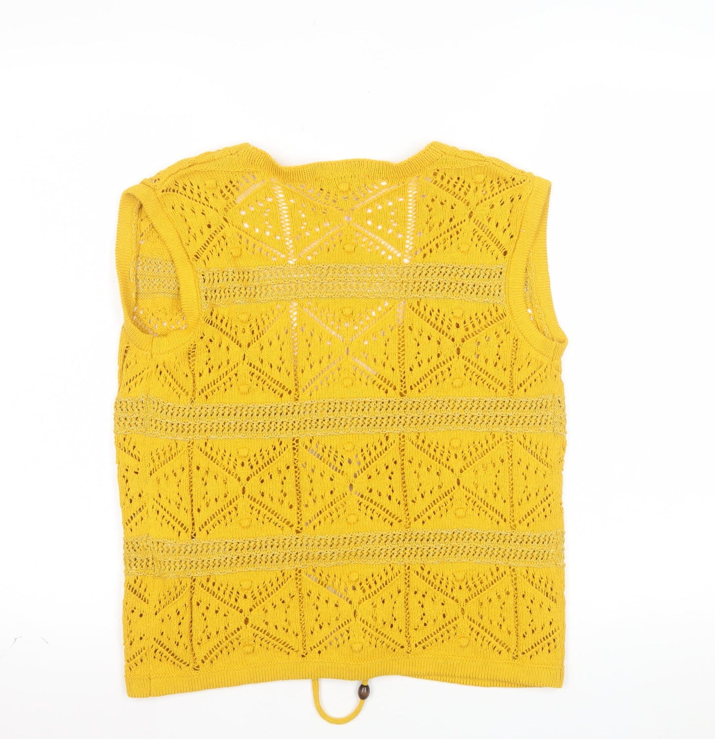 Marks and Spencer Women’s Yellow Open-Knit Crochet Tasselled Vest XS