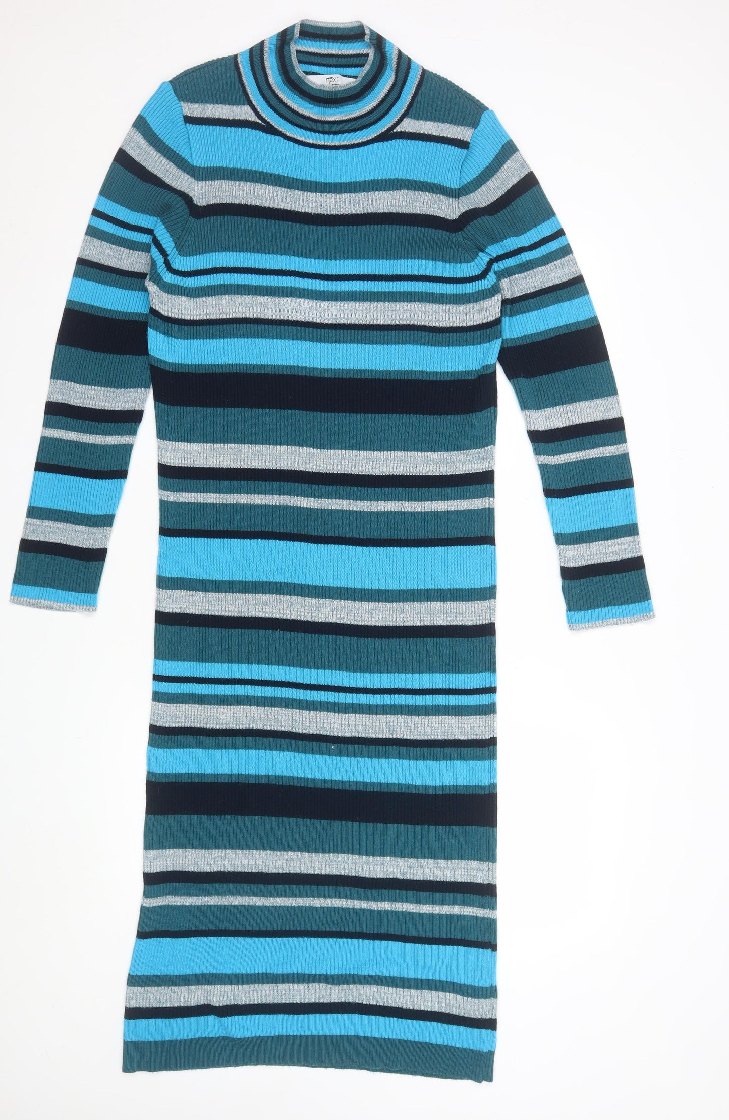 Next Women’s Multicoloured Striped Knit Bodycon Roll Neck Dress Size L