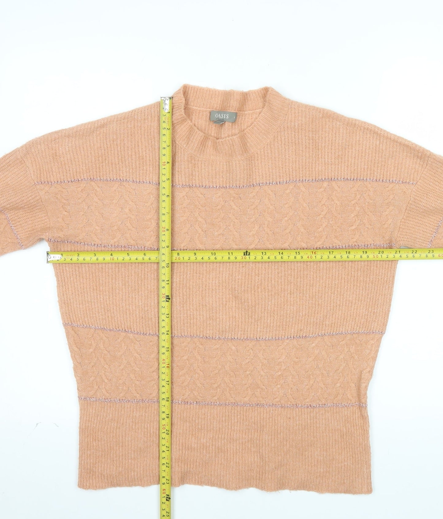 Oasis Women’s Beige Mock Neck Cable-Knit Wool Blend Jumper Size S