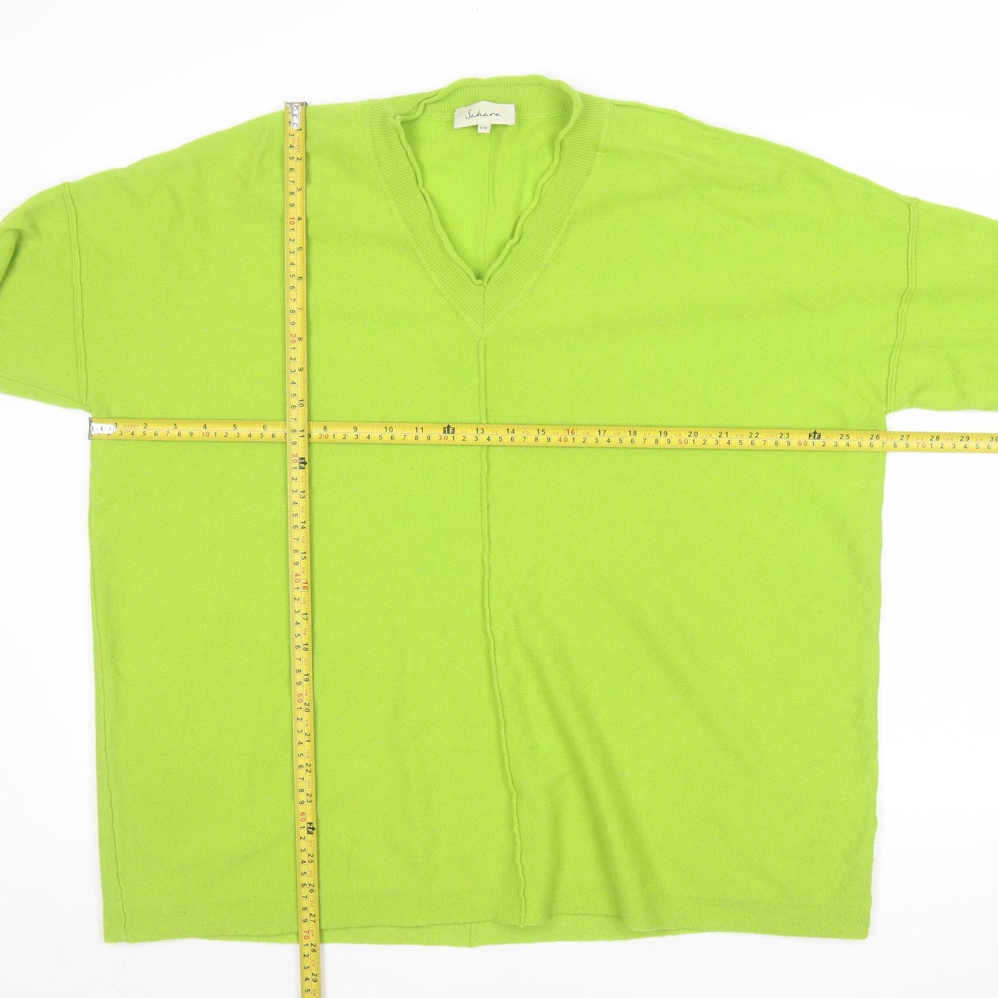 Sahara Women’s Green Wool Cashmere V-Neck Relaxed Fit Jumper S/M