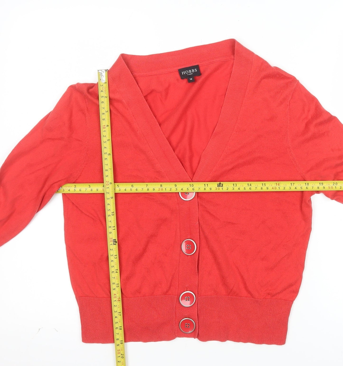 Hobbs Women Red Cotton Long Sleeve Cardigan Size 12