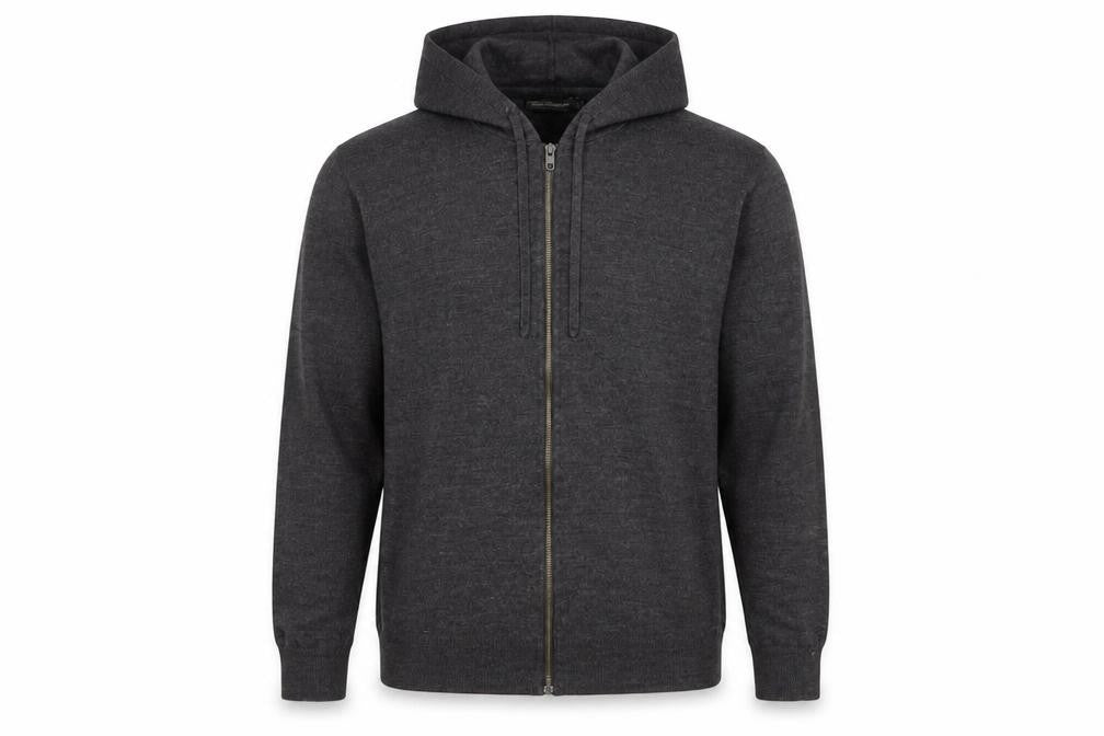 French Connection Men's Grey Wool Full Zip Hooded Jumper Size L