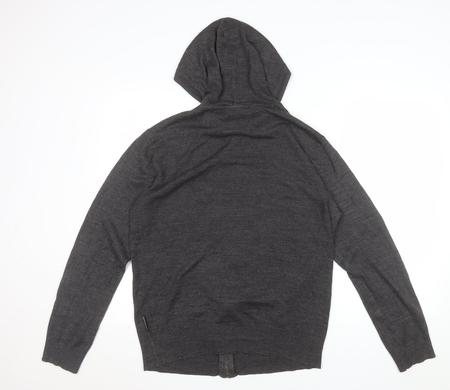 French Connection Men's Grey Wool Full Zip Hooded Jumper Size L