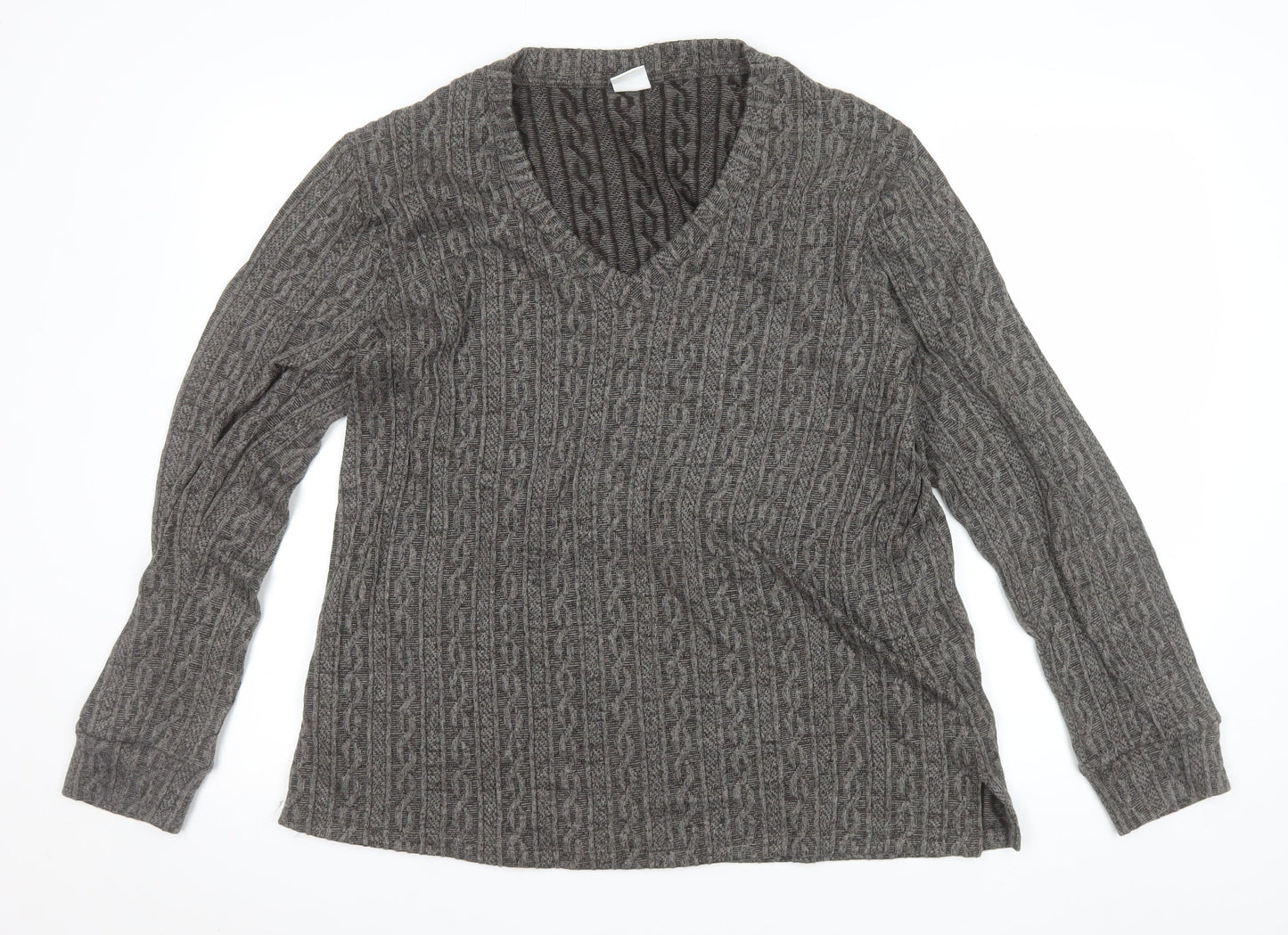 DAGi Women Grey Cable-Knit V-Neck Long Sleeve Jumper XL