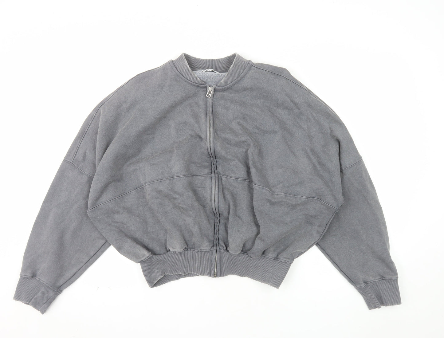 ZARA Womens Grey Full Zip Sweatshirt Size 10 Relaxed Fit