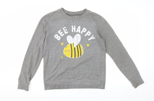 Batch1 Women's Grey Bee Happy Pullover Sweatshirt Size M