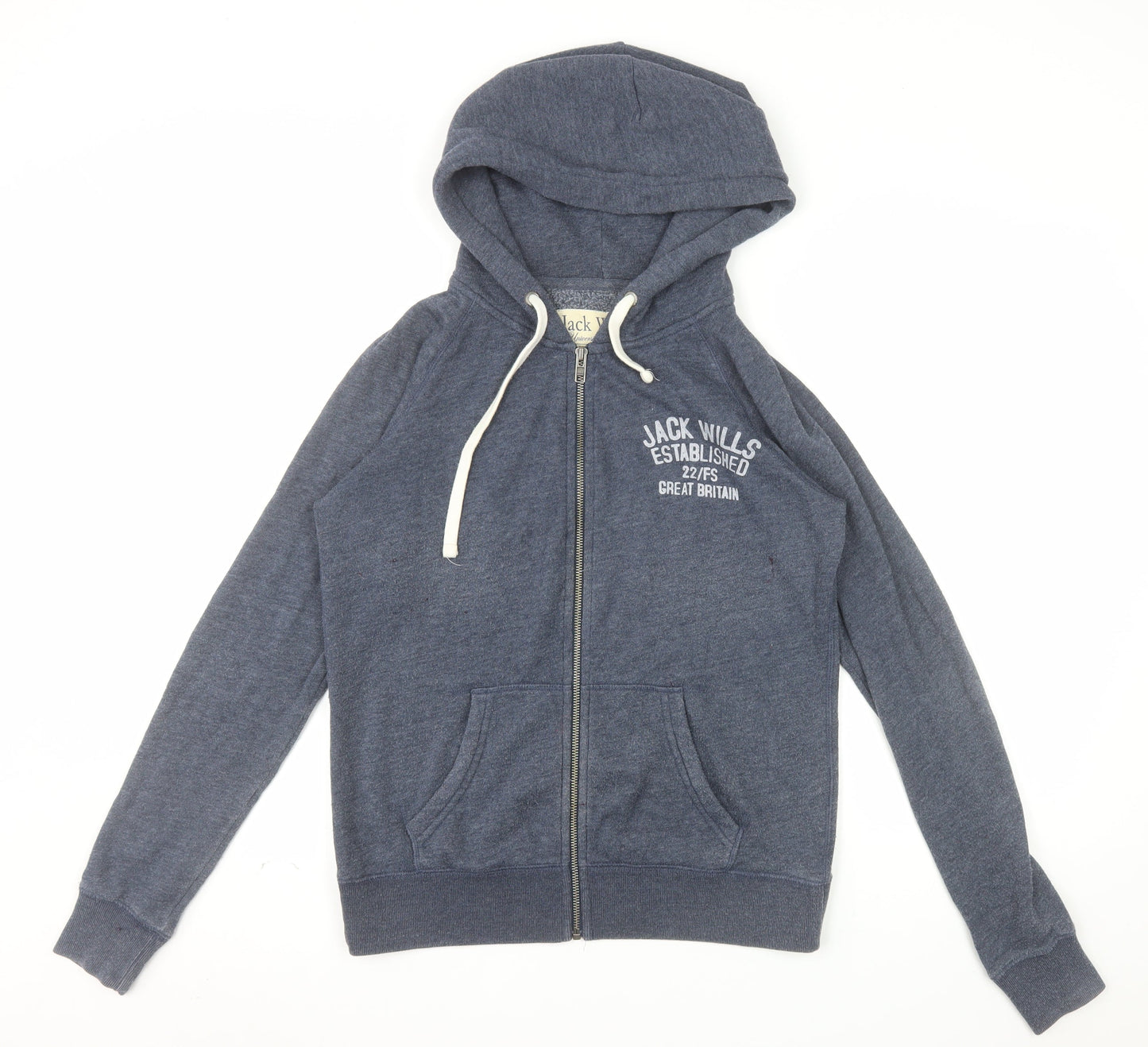 Jack Wills Womens Blue Full Zip Hoodie Size 12 Cotton Blend Casual