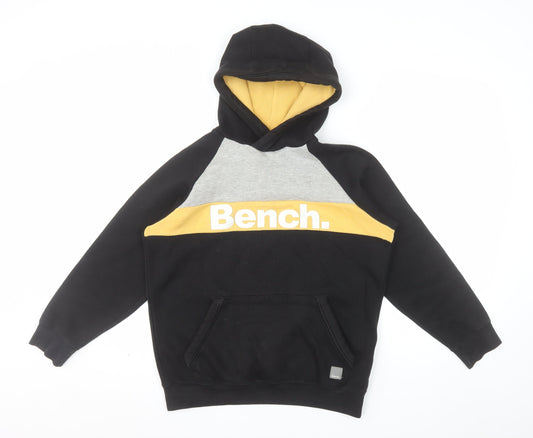 Bench Boys Black Yellow Colourblock Pullover Hoodie Age 13 Cotton Blend